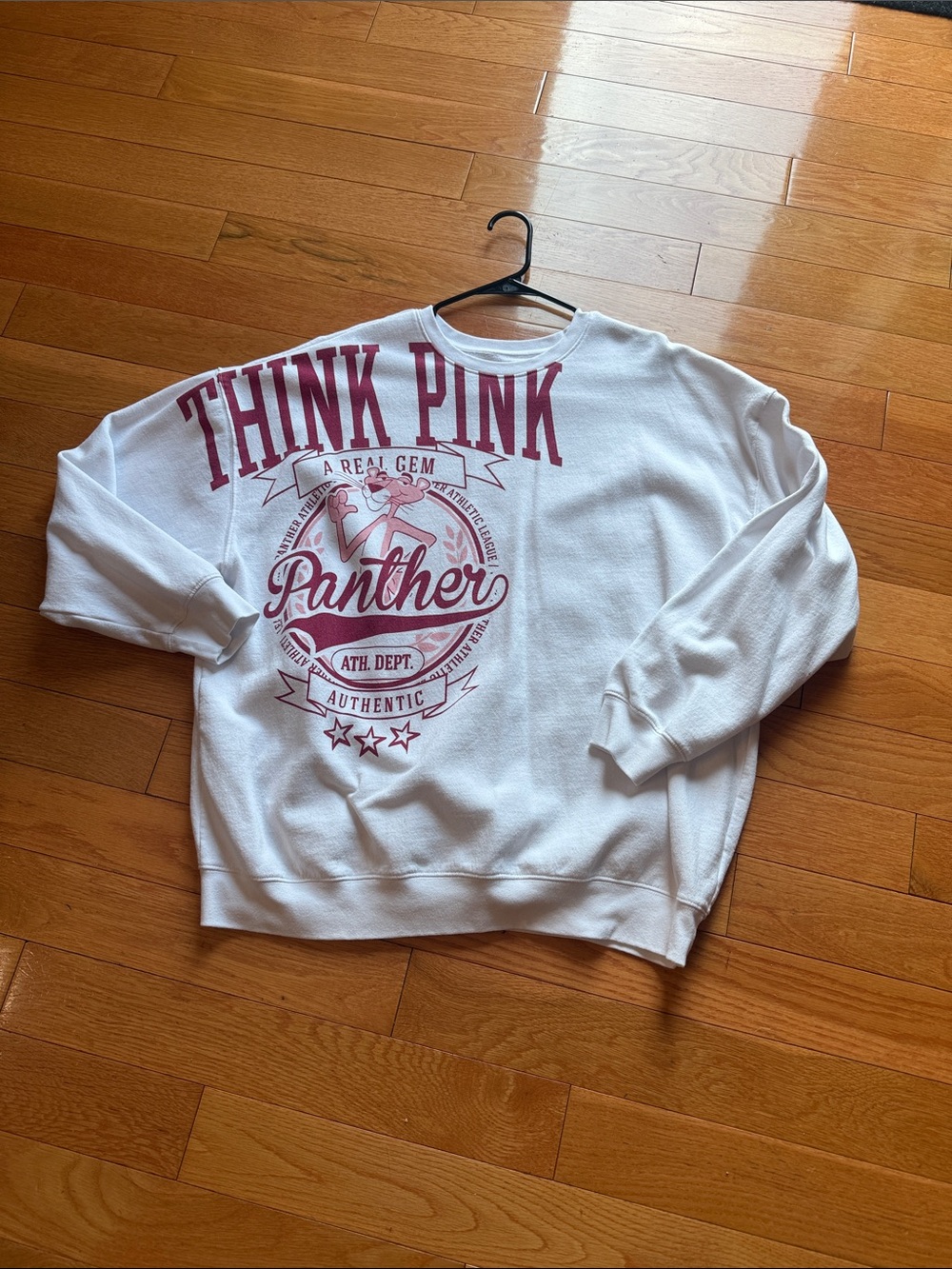 Think Pink Panther White Graphic Sweatshirt